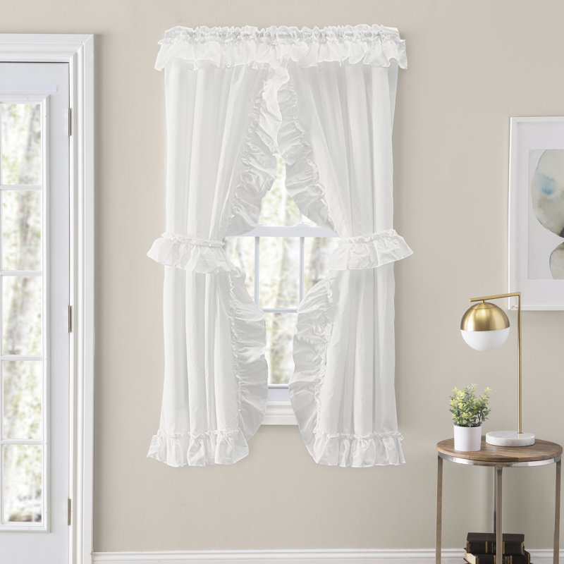 Ellis Cotton Blend Semi Sheer Curtain Pair, 27" W x 63" L, Ice Cream