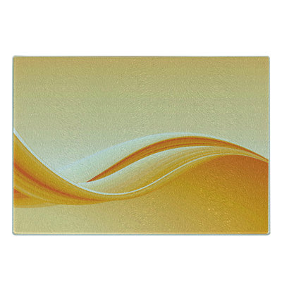 Ambesonne Abstract Tempered Glass Cutting Board Vibrant Waved Line Orange Yellow