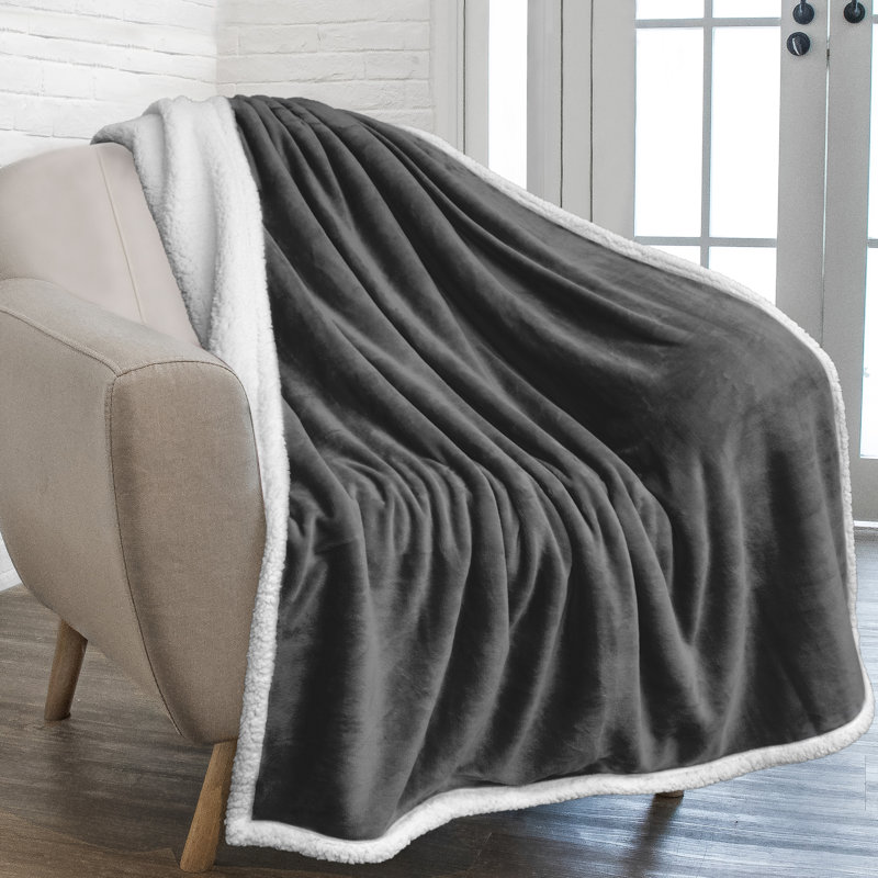 Charcoal Reversible Sherpa Fleece Throw Blanket 50" x 60"