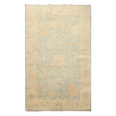 Tapis transitionnel en laine noué à la main 3 x 5 Aqua Oushak