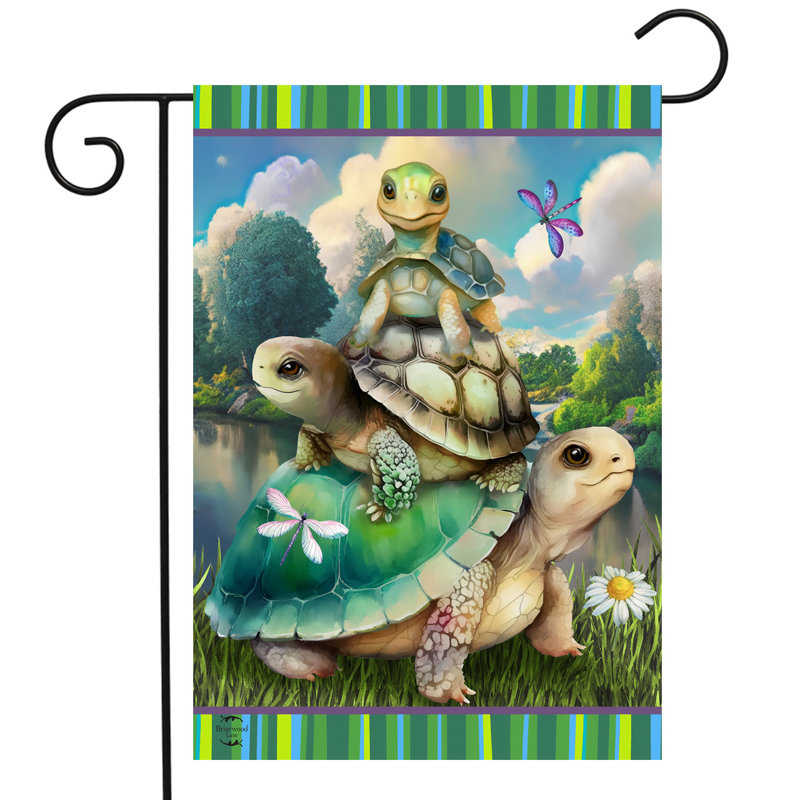 Trio de tortues drapeau de jardin
