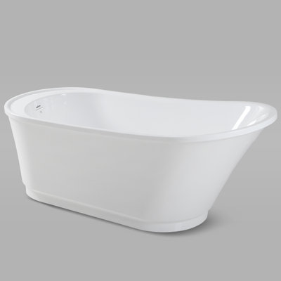 FerdY Langkawi 67" Acrylic Freestanding Bathtub, White Modern Stand Alone Soaking Bathtub, cUPC Certified, Minimalist Linear Design Overflow and Matte Black Drain Included, Easy to Install