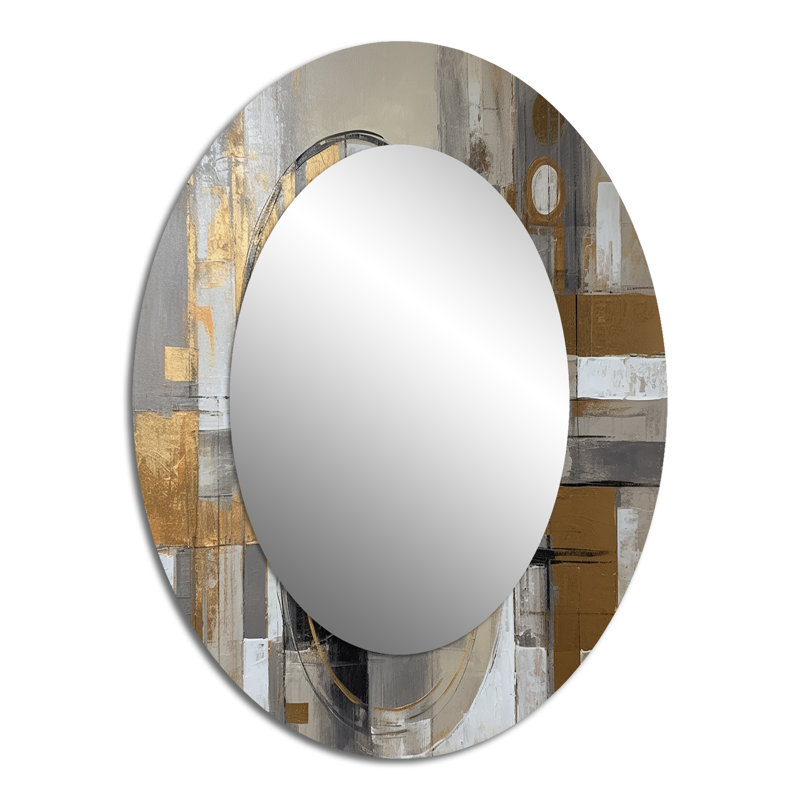 Gold And Grey Radical Simplicity I - Gold Mid-Century Oval Wall Mirror, 40" x 30"