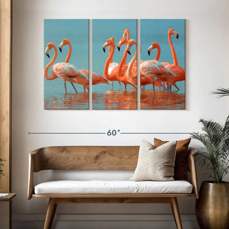 Troupeau de flamants roses, H 32 po x l 50 po