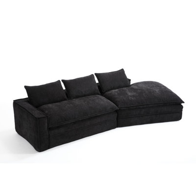 Moderne moderne à 3 places, méridienne orientée vers la droite, revêtement, noir, pour méridienne d'ambiance de chambre à coucher, rembourré, minimaliste, surclassement pour chambre d'amis