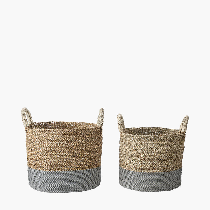 Hand Woven Wicker Laundry Hamper with Handles, Brown/Grey