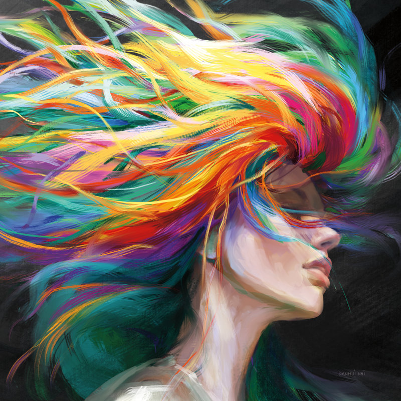 «Rainbow Hair» par Danhui Nai, Oui, H 20 po x l 20 po, Imprimé à cadre argenté