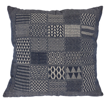 Artisan Hand Loomed Cotton Square Pillow - Indigo Blocks - 24"