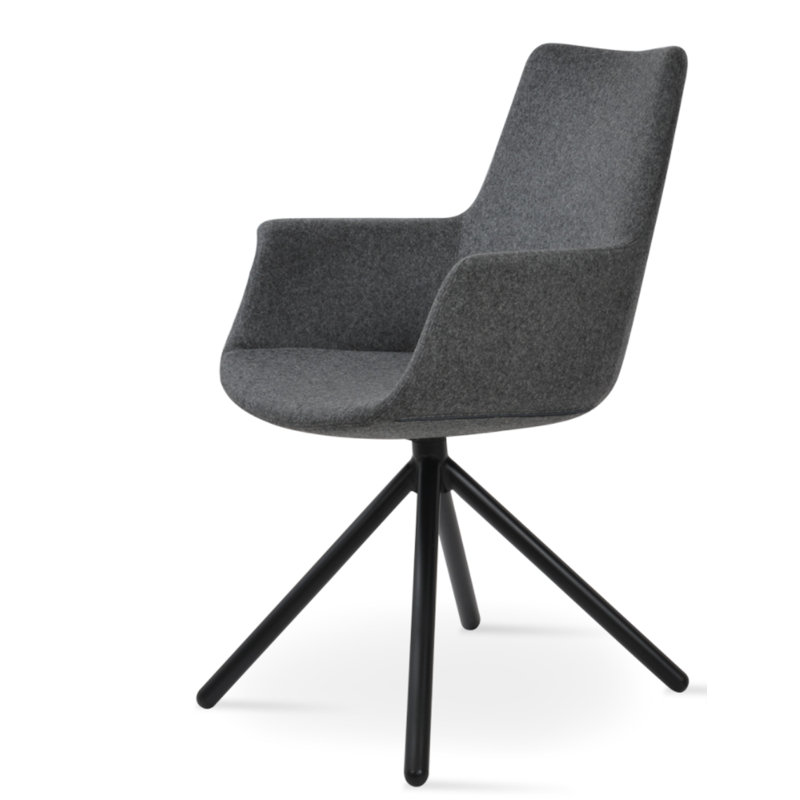 Chaise avec accoudoirs rembourrée, Laine argentée, Gris foncé