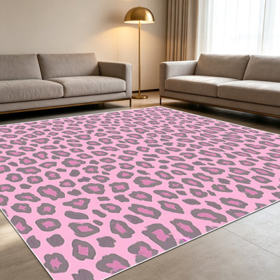 1PC Pink Leopard - Print Area Rugs for Living Room, Soft and Comfortable, Suitable for all Seasons, easy - to - maintain, machine washable Indoor floor mat, Under Table Farmhouse suitable for Bedroom, Kitchen, Hallway, Balcony, Patio, Home Decor