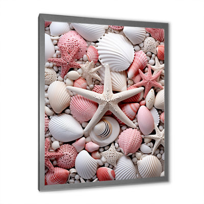 «Beige rose coquillage sur la plage I», reproduction sur toile