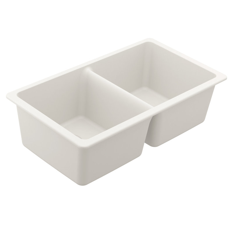 Host 33-Inch Wide x 9.5-Inch Deep Undermount Granite Double Bowl Kitchen Sink, White
