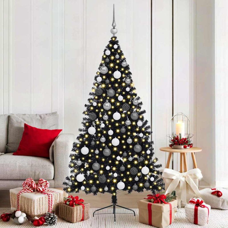  Artificial Pre-lit Christmas Tree PVC, Black/Silver, 5.91' H