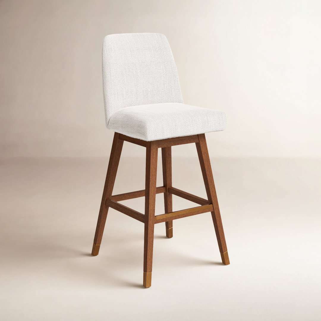 Cesley Swivel Upholstered Counter Stool with Solid Wood Frame Wade Logan® Leg 