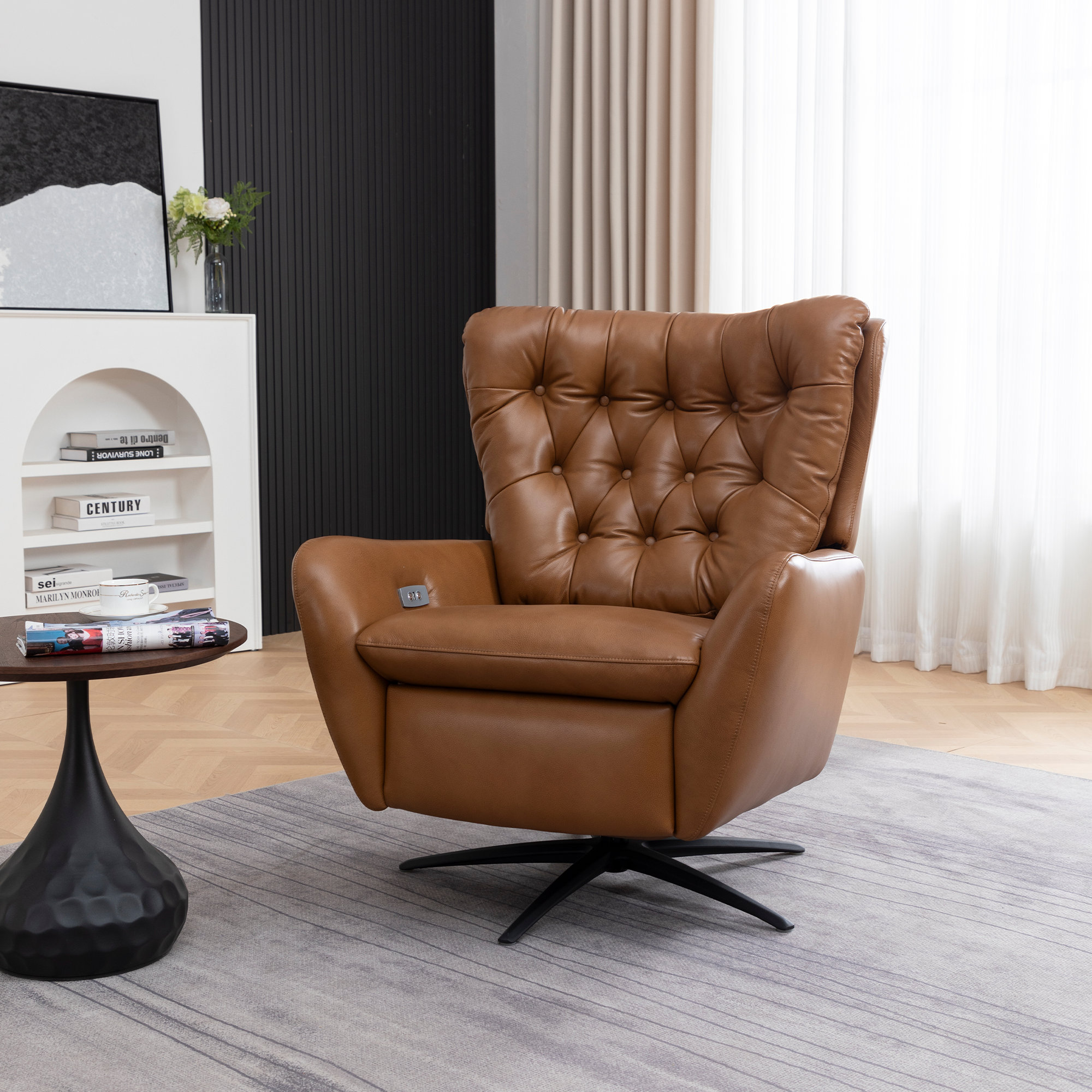 Harrington Swivel Wingback Recliner, Camel