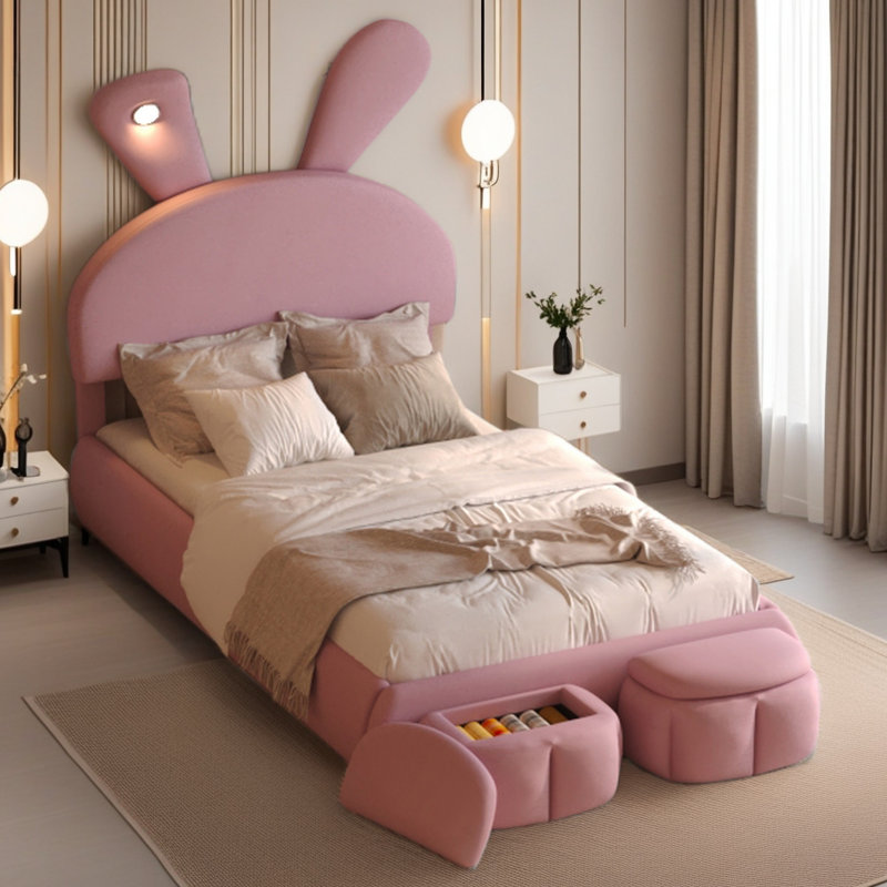 Lit plateforme simple tapissier, Rose