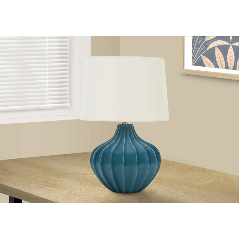 Lampe de table, corps en céramique bleue de 24 pouces, abat-jour tambour ivoire