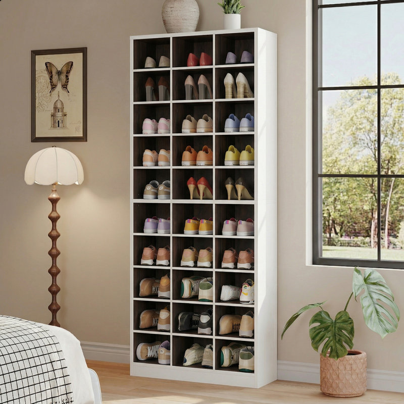 Rangement à chaussures 30 paires, Blanc / Brun