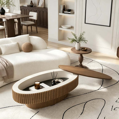 47'' Oval Coffee Table with Storage Solid Wood