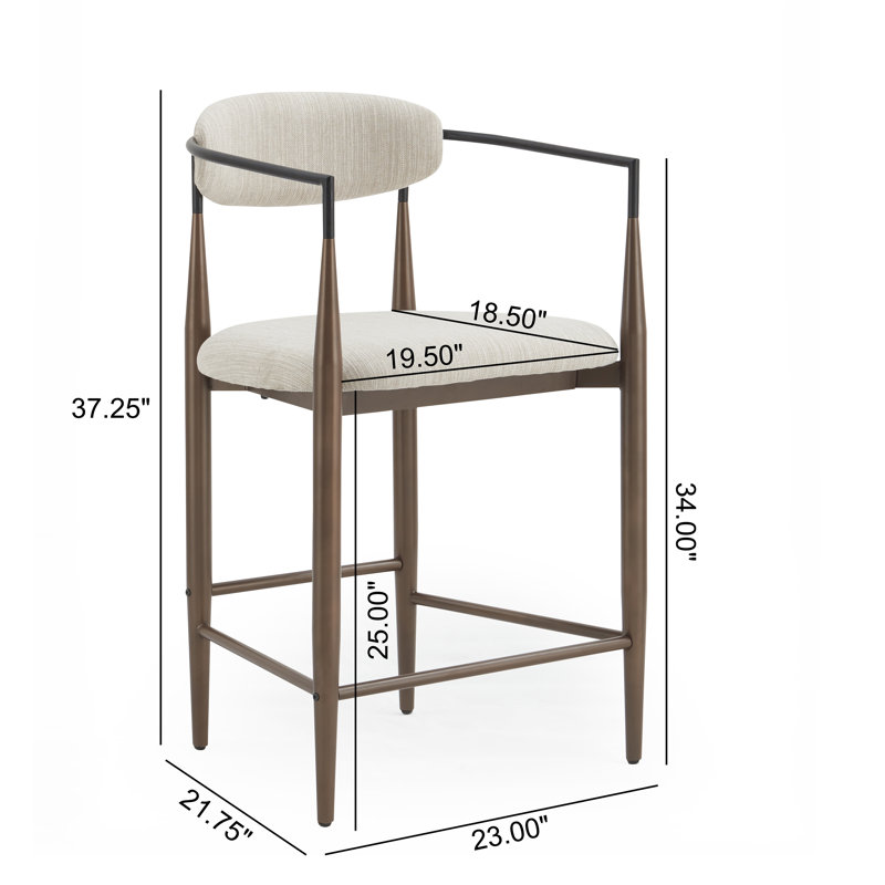 Amen Upholstered Bar Stools, Beige Fabric/Coffee Base, Counter Stool (25." Seat Height)