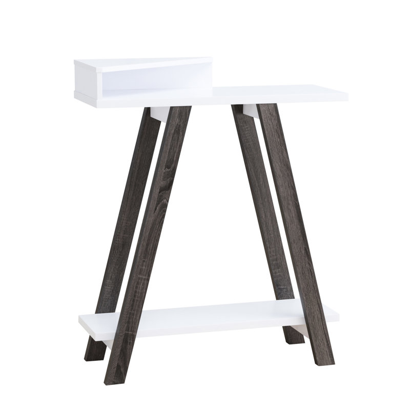 Console blanche et grise à deux tons, espace pour tablettes, console Opulence en forme de pieds avec tablettes - gris, perfection