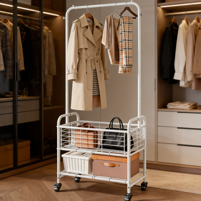 Panier à linge roulant avec roulettes, support à suspendre et tablettes de tri - Chariot multifonctionnel pour trieur de linge