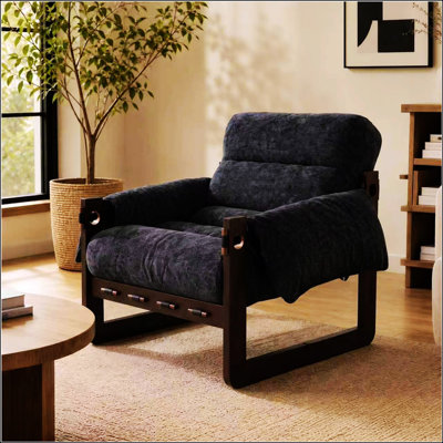 Fauteuil d'appoint en chenille, méridienne rembourrée avec structure en bois, fauteuil de lecture confortable avec siège rembourré, dossier et accoudoirs roulés pour le salon, la chambre à coucher, le coin lecture, gris foncé