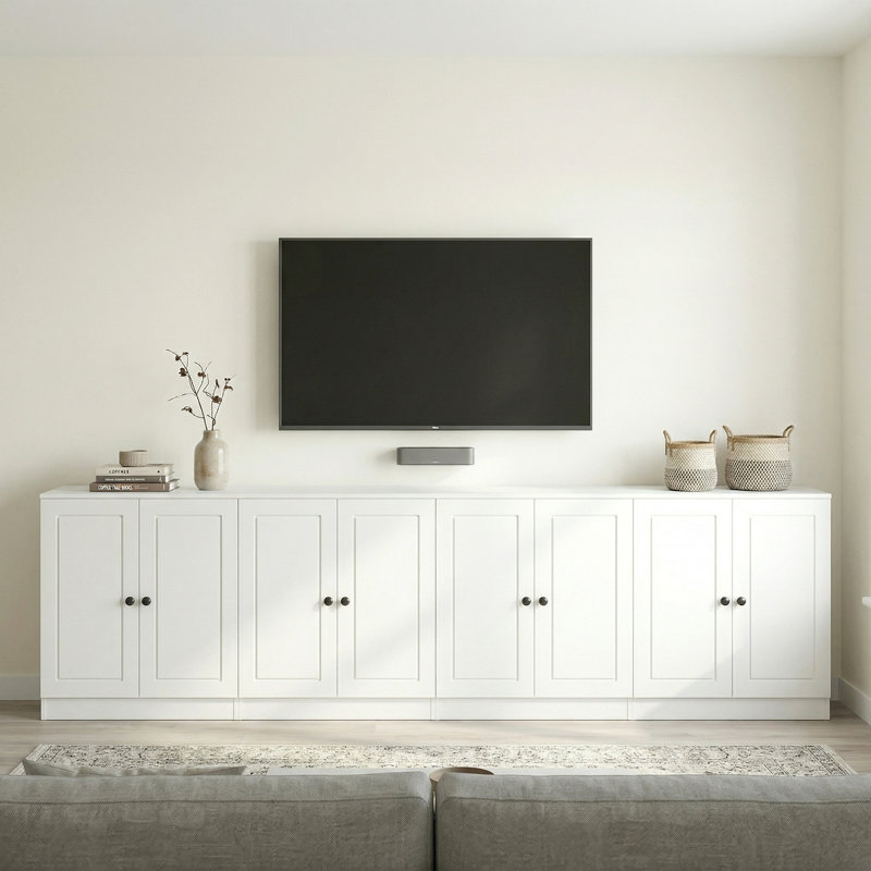 Modern 58.66" TV Stand with 4 Doors, Soft-Close Storage & Adjustable Shelves, Modular Media Console for Living Room