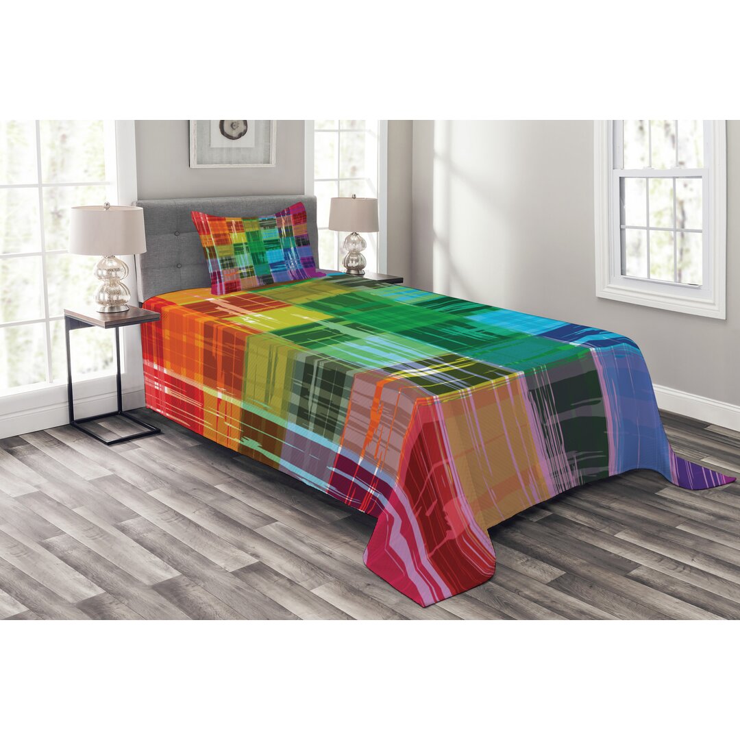 Gestepptes Bettdecken-Set, Plaid-Kunst-Muster, Jahrgang Rainbow, Mehrfarbig