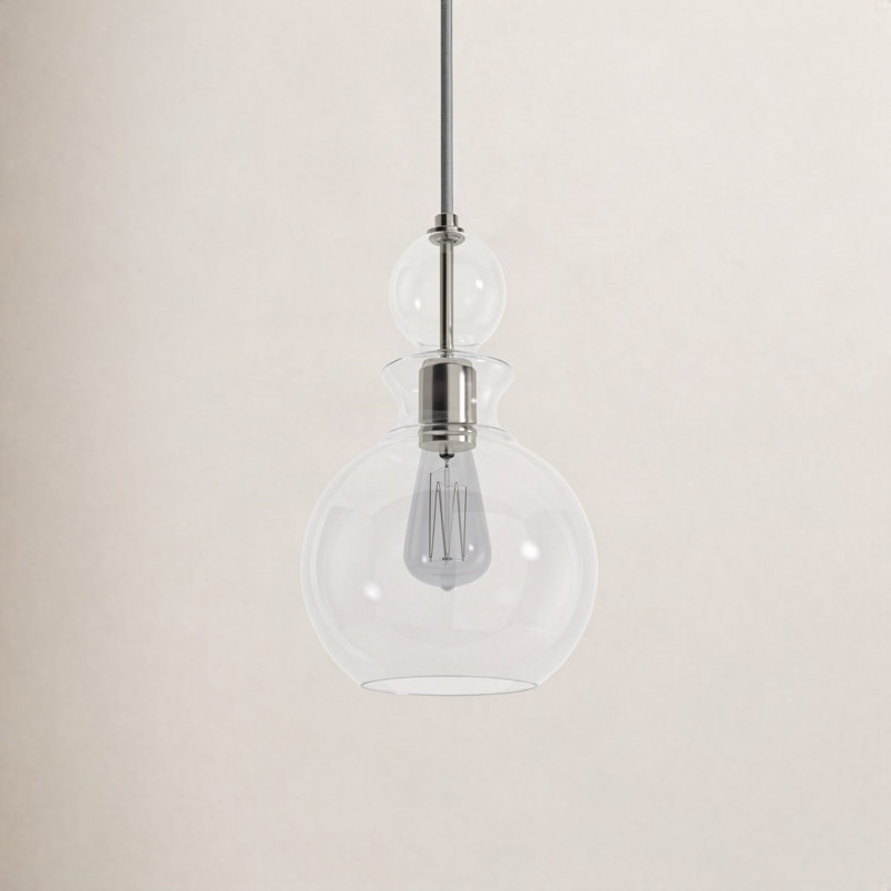 Theron 1 - Light Single Pendant, Brushed Nickel, Clear