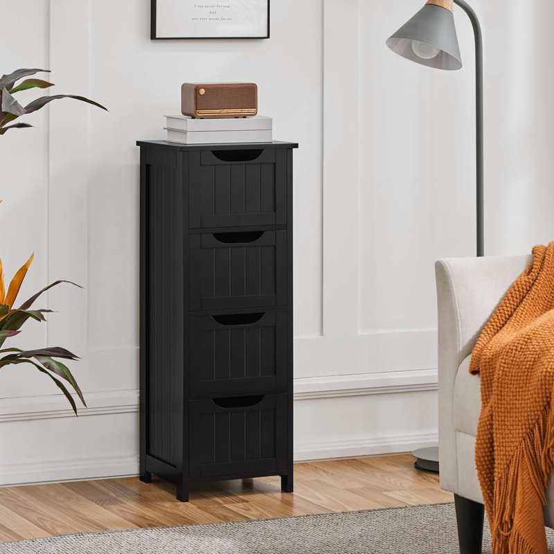 Bathroom Floor Cabinet, Wooden Side Storage Organizer, 4 Drawers Free-Standing Cabinet For Bathroom/Hallway/Living Room