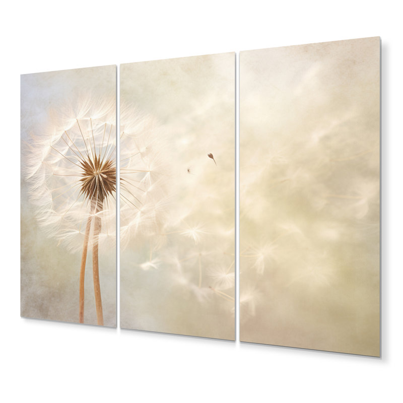 White Dandelion Romantic Impression IV - Ensemble de décorations murales florales en métal