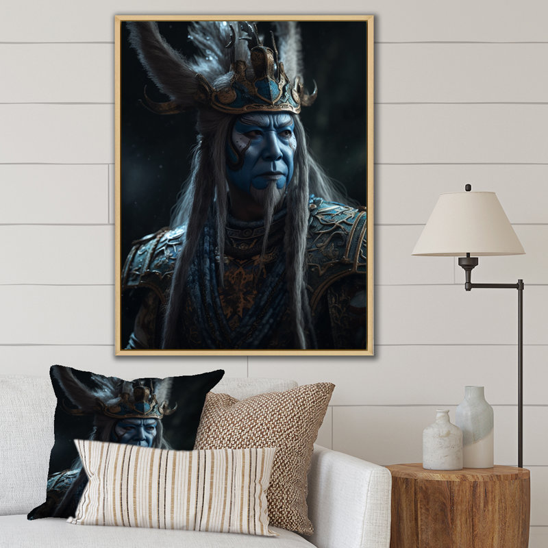 " Majestic Asian Shaman Spiritual Wisdom ", 20" H x 12" W, Brown Floater Framed