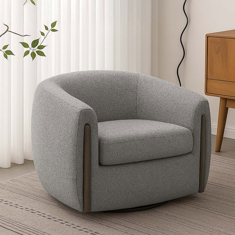 Fauteuil demi-tonneau pivotant l 36,6 po Botzow, Mélange de polyester gris