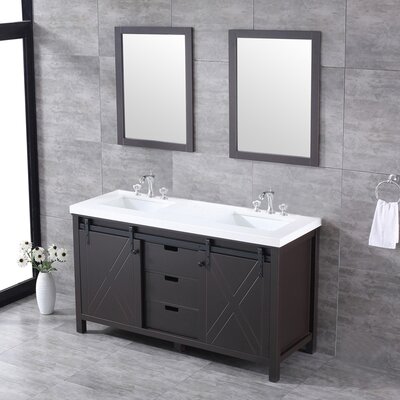 Marsyas 60 in W x 22 in D Double Bath Vanity, Grey Quartz Countertop, Faucet Set & 24 in Mirrors -  Lexora, LM342260DCCSM24F