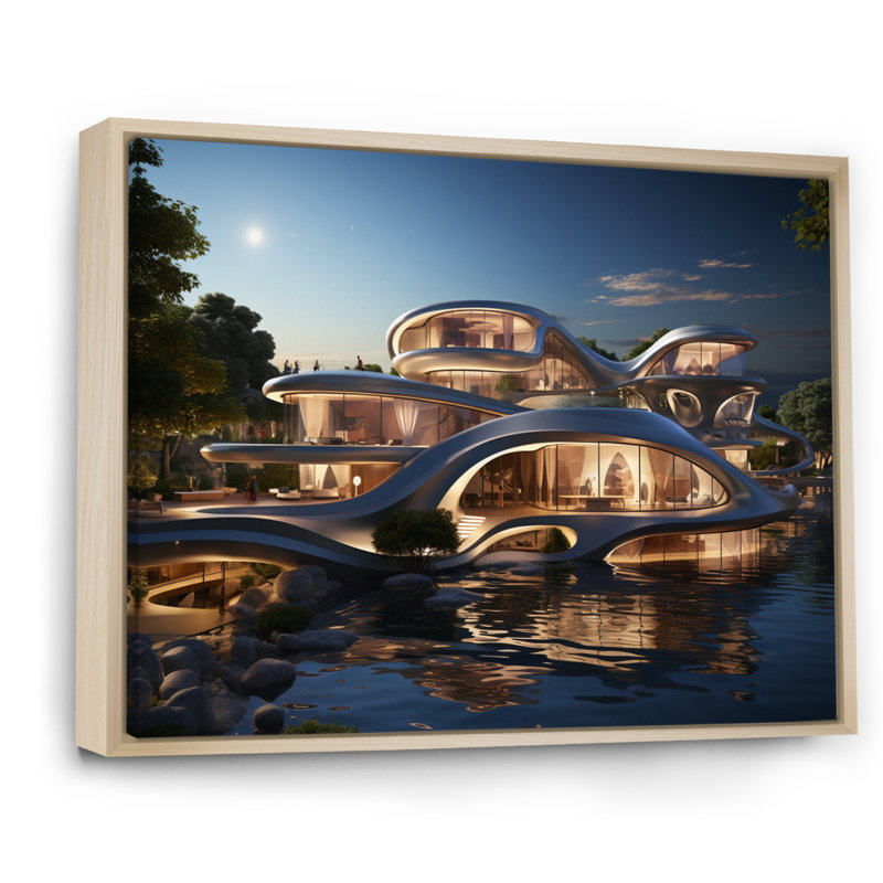 Futuriste architecture I - impressions d'art mural, Cadre naturel flottant, H 12 po x l 20 po x P 1 po
