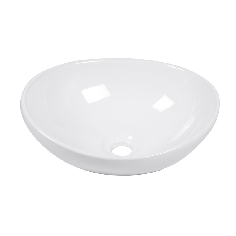 Modern 16X13 Inch White Ceramic Oval Vessel Bathroom Sink - Stain , Fashionable Upgrade Option Piece Ideal For Remodeling