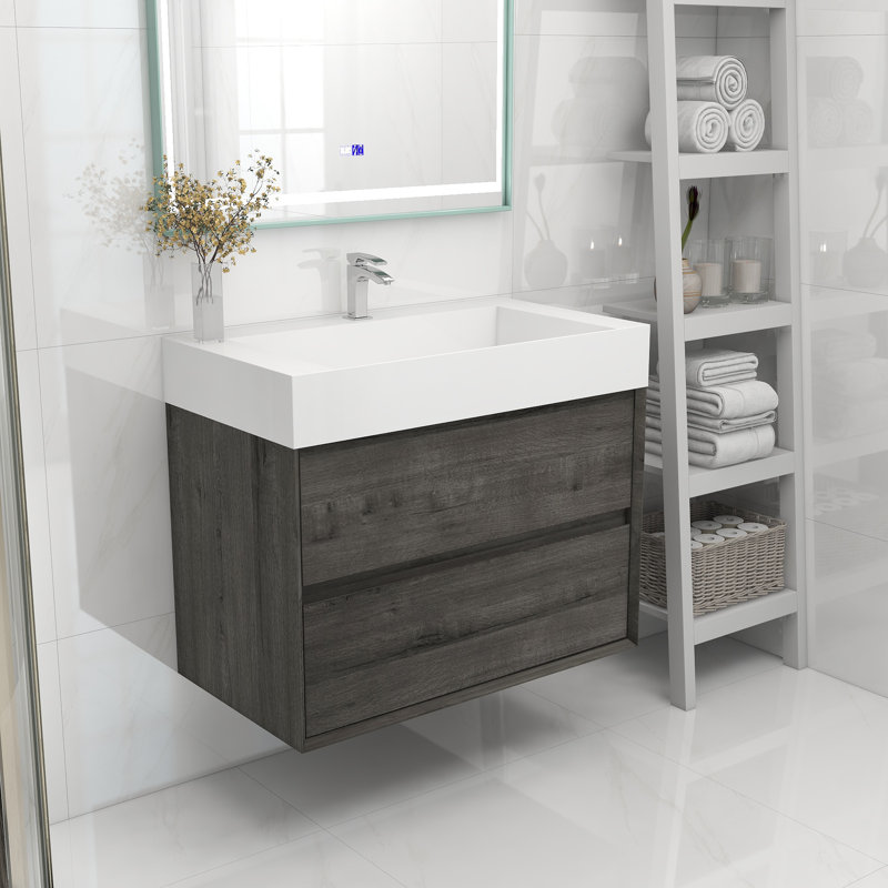 Meuble-lavabo mural simple 36 po, Chêne fumé