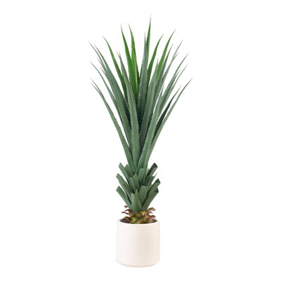 Artificial Agave, 48 in Tall Fake Agave Plant with White Pot 1 Pack, Sun-Resistant for Home, Garden, Office, Store, Living Room, Porch, Indoor & Outdoor Decor, Realistic Texture Faux Decor Plant
