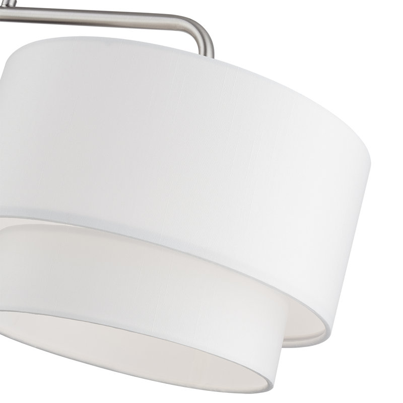 Grand lustre linéaire doré 2 lumières avec abat-jour en tissu blanc cassé fabriqué à la main, Nickel brossé