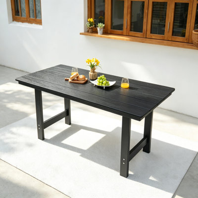 Outdoor Patio Dining Table with Umbrella Hole, 66.4'' L X 31.8'' W HDPE Rectangular Weatherproof Table