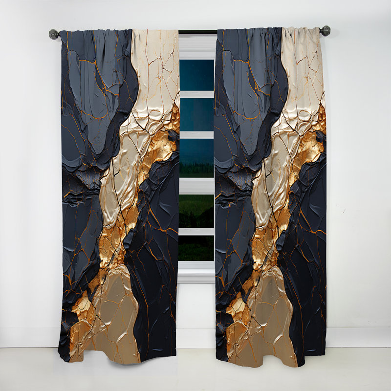 Minimalism Chrome Gold And Black Potteries II - Spirals Curtain - Velvet Room Darkening - 1 Panel, 52" W x 90" L