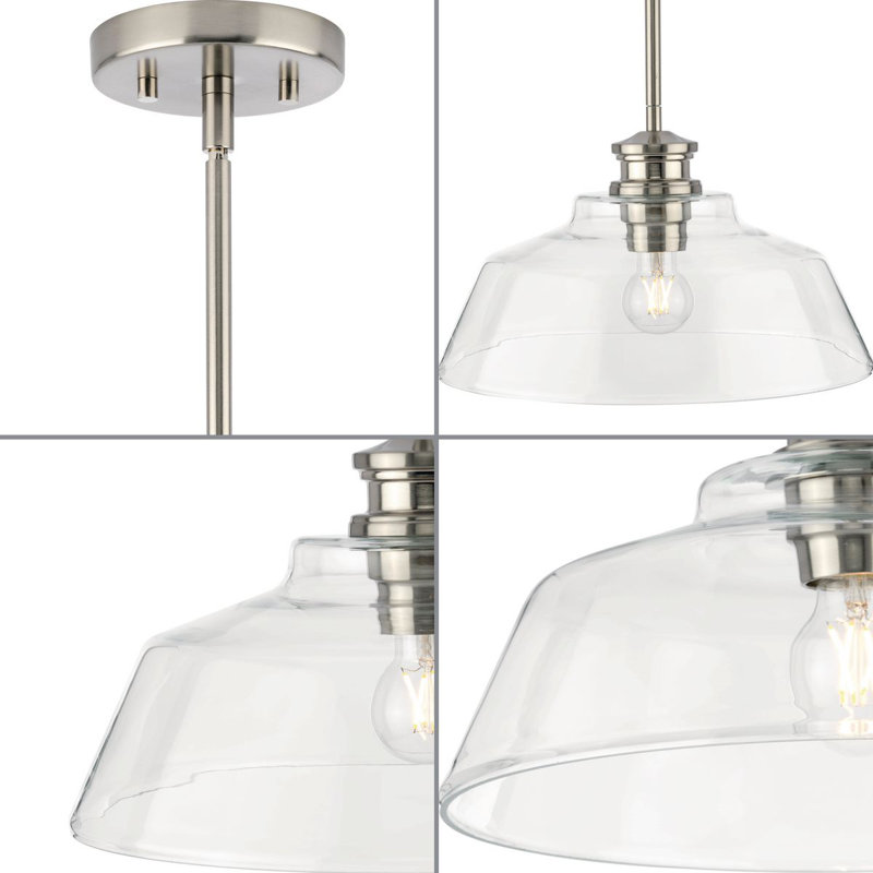 Singleton Vintage-Style 1-Light Medium Pendant in Brushed Nickel with Clear Glass