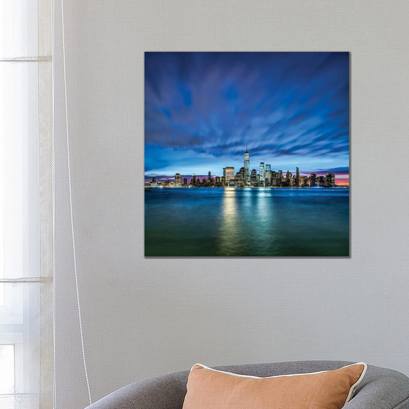 Manhattan Skyline At Night Seen From New Jersey by Jan Becke - Wrapped Canvas Print, 66.04 cm H x 66.04 cm W x 3.175 cm D