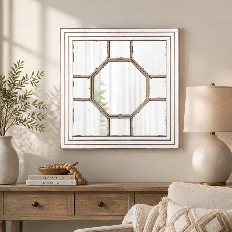 Miroir mural 48 po x 48 po de style antique avec cadre en miroir