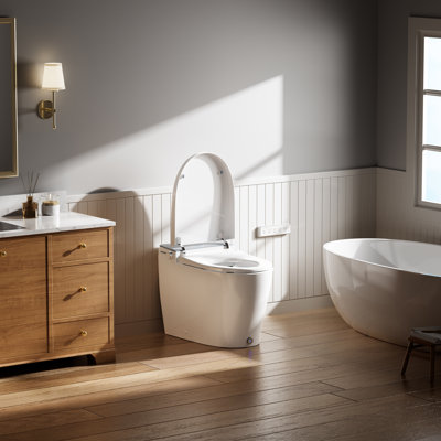 Modern Smart Toilet Elongated Bidet Toilet, Built-in Tank & Pump for Powerful Flush, Auto Open/Close Lid, Heated Seat, Warm Air Dryer, Wireless Remote Control