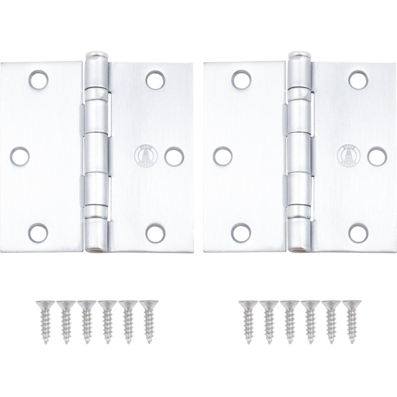 3-1/2" Ball-Bearing Door Hinges, Square Corner, Satin Chrome