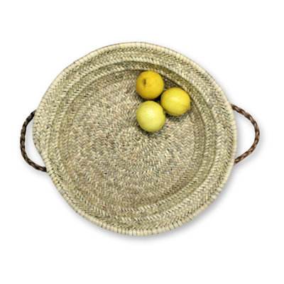 Handwoven Palm Tray with Leather handles
