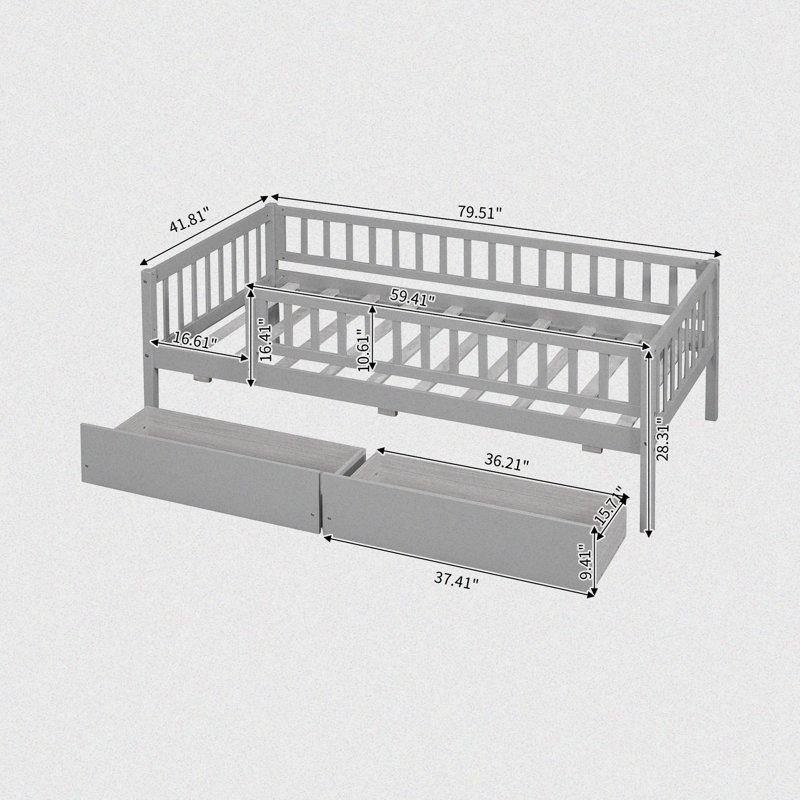 Lit simple standard avec rangement, Blanc