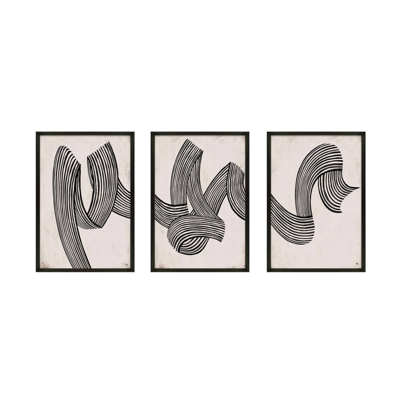 Menton Linework by Studio M - 3 Piece Picture Frame Print Set, Black Framed, 50" H x 35" W x 1.25" D